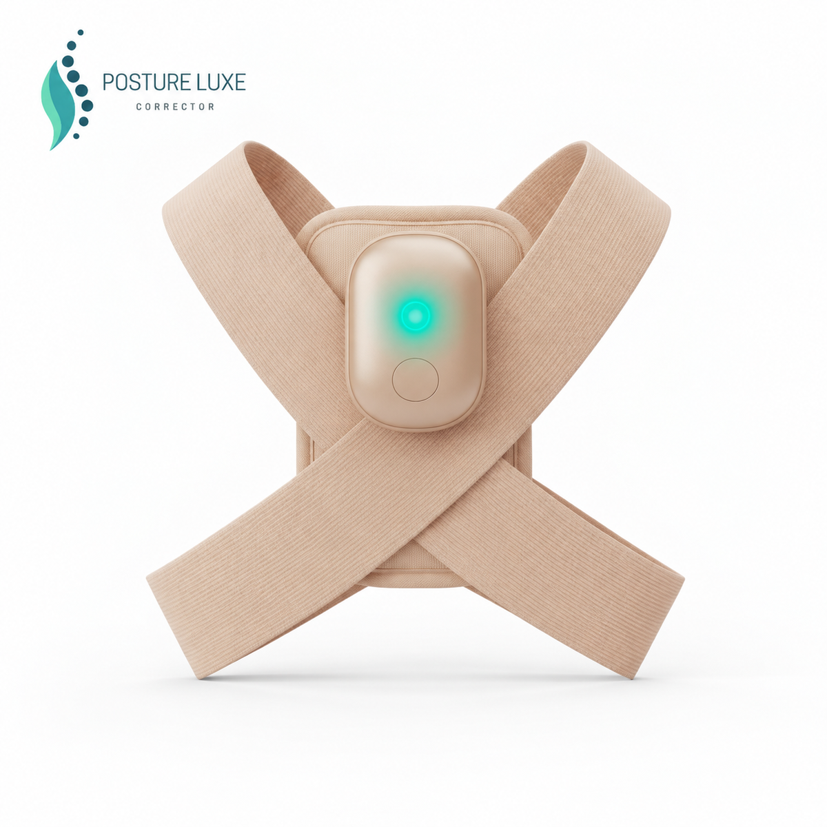 Correttore posturale beige con logo PostureLuxe